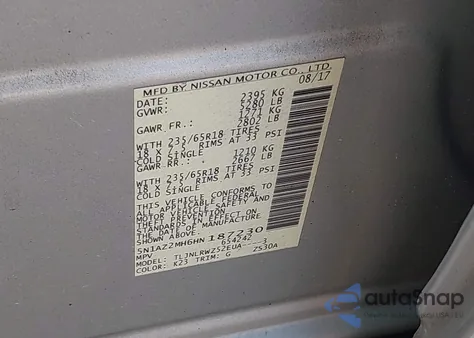 2017 Nissan Murano Sl z USA, uszkodzony, nr VIN 5N1AZ2MH6HN187230